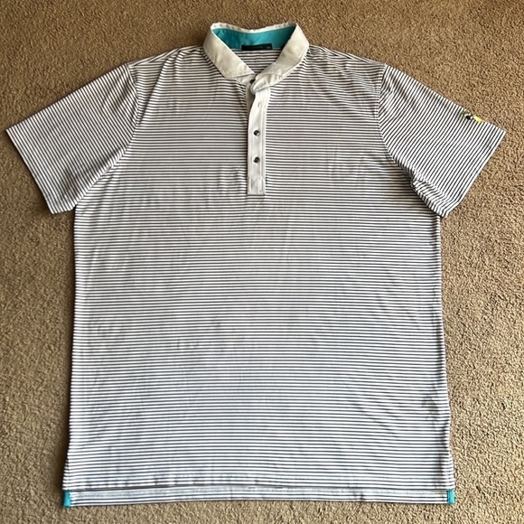 Greyson Ohoopee Striped White Navy Golf Polo - Picture 1 of 8
